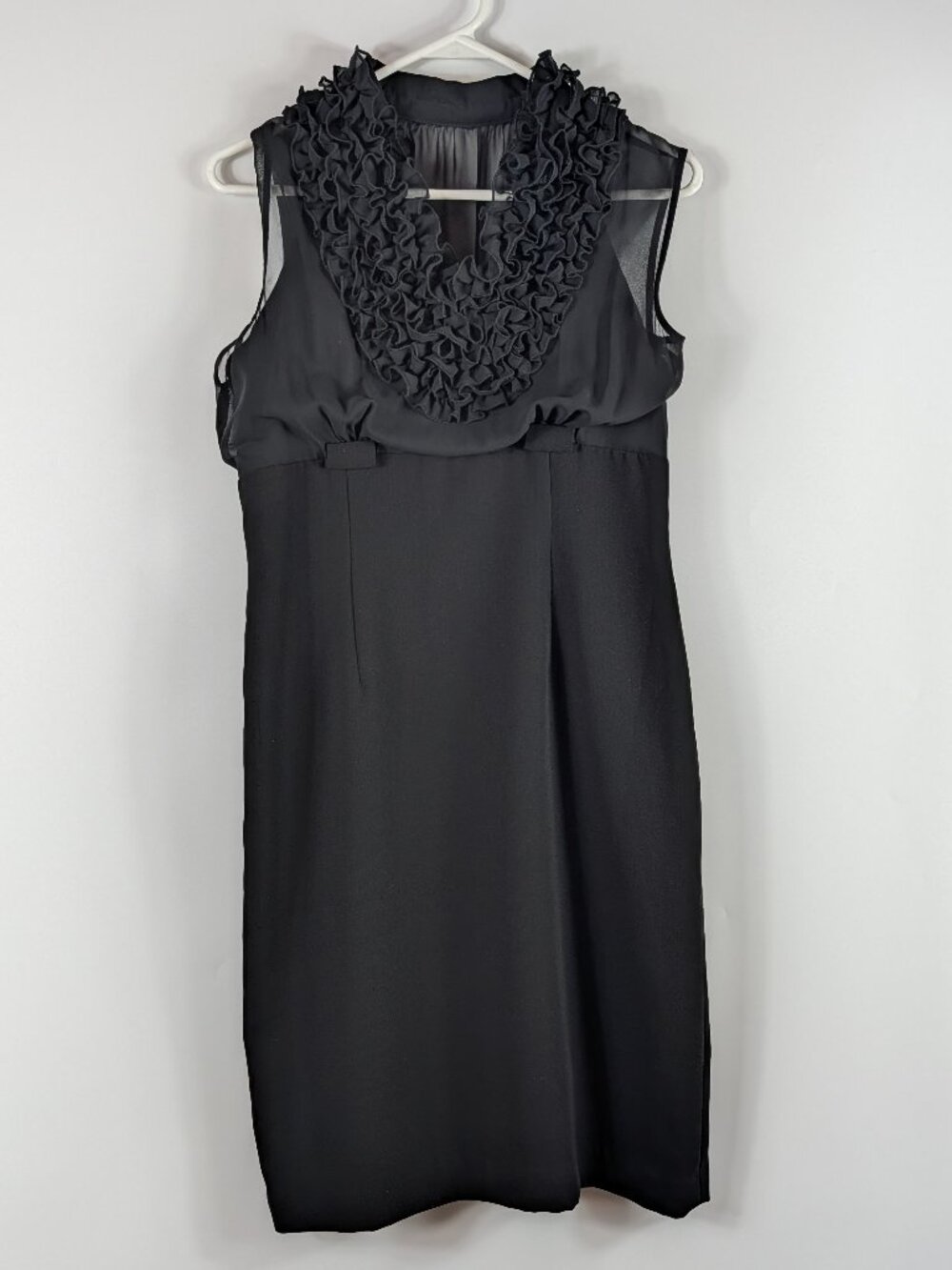 Calvin Klein Black Pencil Dress Chiffon Ruffled Collar NO BELT